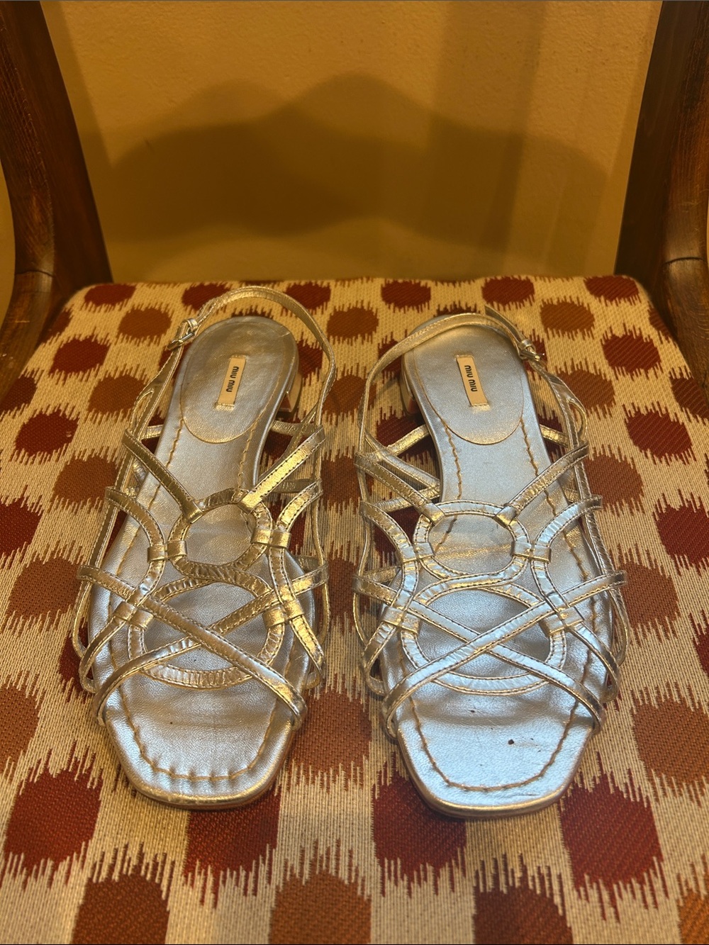 Miu Miu Metallic Silver Strappy Women’s Sandals Sz 37/7